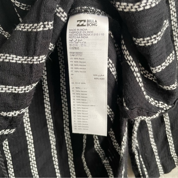 Billabong Women’s Swim cover lightweight pullover black white stripe beach hood - Picture 3 of 5